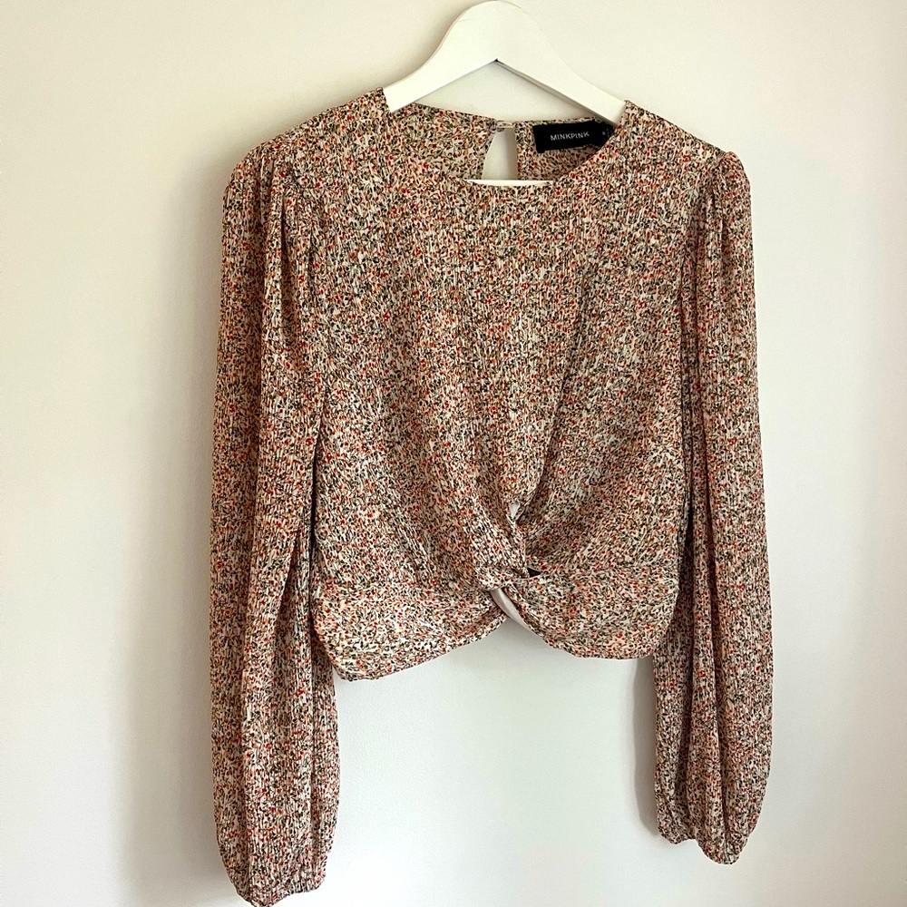 Mink pink floral cropped blouse